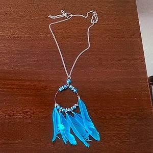 Blue feather beaded necklace